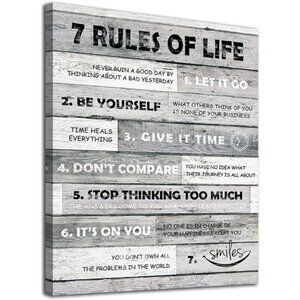 Inspirational Wall Art Motivational Quotes 7 Rules of Life Canvas Prints Wooden